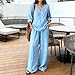 Linen Sets for Women 2 Piece Summer Outfit Long Sleeve V Neck Top Wide Leg Pants Casual Resort Beach Vacation Set