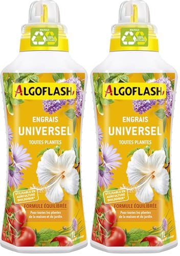 Algoflash Engrais Universel Liquide, Utilisable en Agriculture Biologique, Bouchon Doseur Inclus -1 L (Lot de 2)