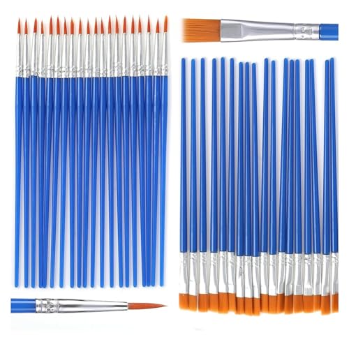 Fnfhsa Juego de Pinceles de Pintura Acrílica, 50 Piezas, Pinceles Pequeños, Detalle Plano, Cerdas Suaves, Modelo de Acuarela para Pintura, Suministros Artesanales