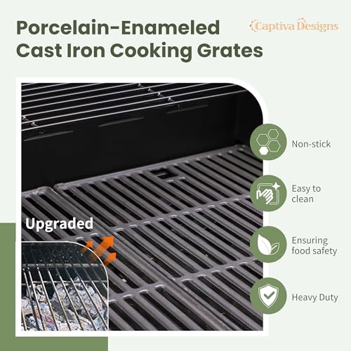 Image of Captiva Designs 4-Burner Propane Gas BBQ Grill with Side Burner & Porcelain-Enameled Cast Iron Grates, 42,000 BTU Output Barbeque Grill for Outdoor Cooking Kitchen and Patio Backyard Barbecue, Blue