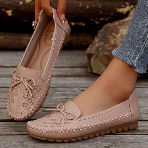 Women's Daisy Hollow Out Ballet Flats Shallow Mouth Slip On PU Leather Flats Shoes Casual Stitch Office Driving Flats4