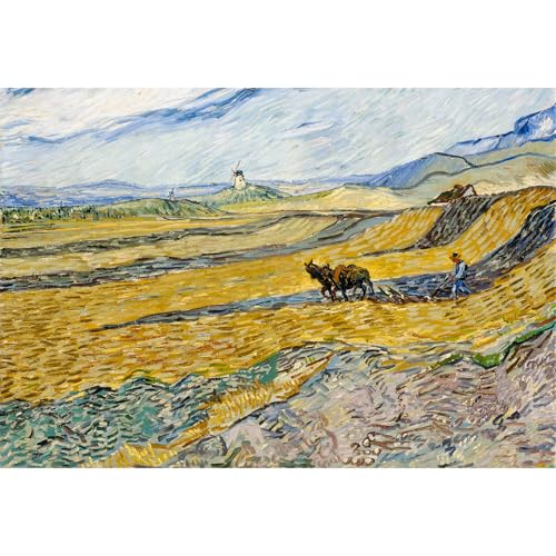 (26×38cm)CHengQiSM 1000ピース マイクロピース ジグソーパズル ゴッホ Enclosed Field with Ploughman 名画 パズル 絵画 風景 ペインティング おしゃれ インテリア プレゼント