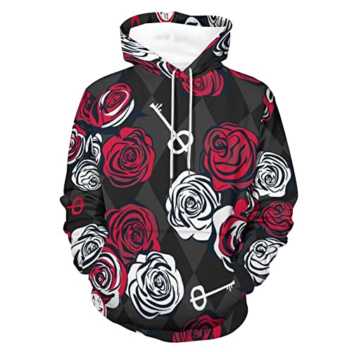 Sweatshirt impression 3D roses rouges et blanches à manche longue pour un confort thermique
