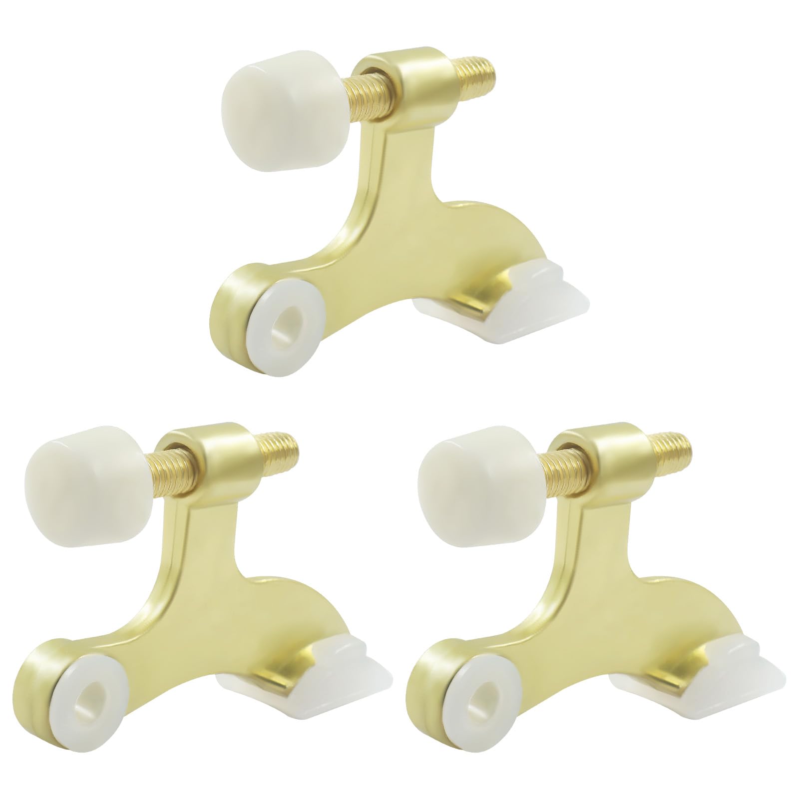 Cjueiom 3 Pack Hinge Pin Door Stopper Gold, Adjustable Heavy Duty Metal Door Stop with Rubber Bumper Tips, Size 2-1/2" x 1-3/4", Home and Office Use, Easy to Install