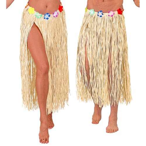 W WIDMANN MILANO Party Fashion   Falda Hawaiana para Adultos, Largo 80 cm, Falda de Rafia, Fiesta temática Hawaiana, Carnaval