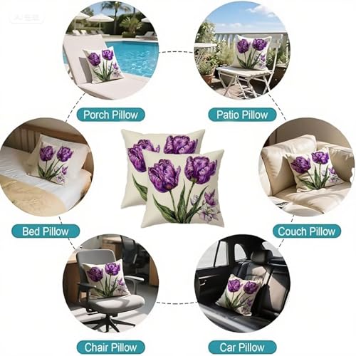 Housse coussin 65x65cm lin taie oreiller violette double face D570 - 7