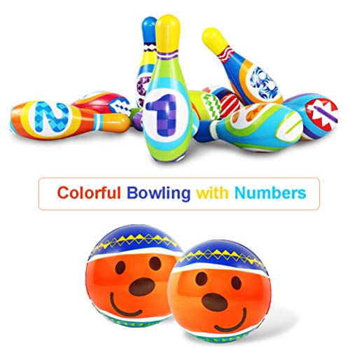 Sanlebi Kids Bowling Set with 10 Pins 2 Balls Indoor&Outdoor Bowling Games Ball Toys Early Development Gifts for Children Toddler Kids - Thumbnail 2