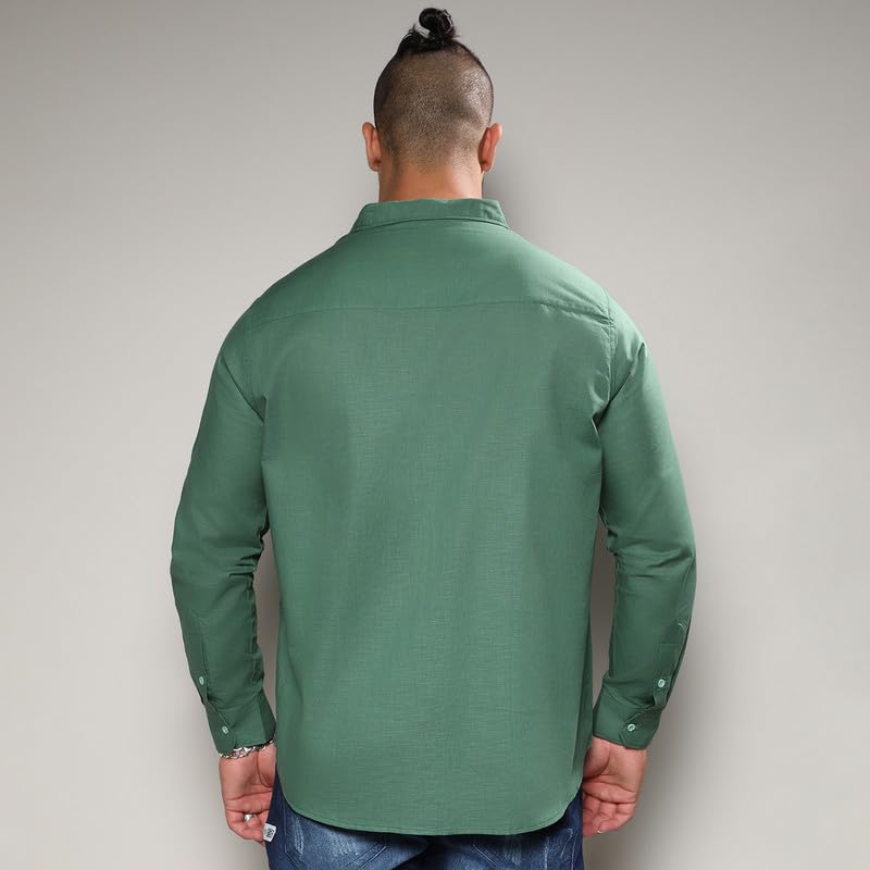 Image of Instafab Plus Men's Shirt for Casual Wear | Spread Collar | Long Sleeve | Button Closure | Plus-Size Fit | Cotton Shirt Crafted with Comfort Fit for Everyday Wear
