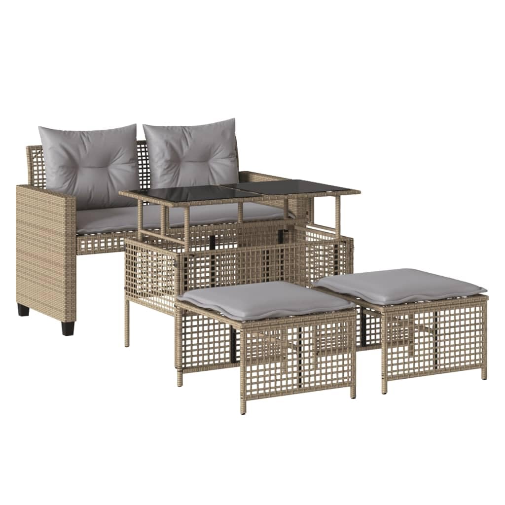 Salon de jardin en rotin synthétique beige haut de gamme avec sa table ajustable