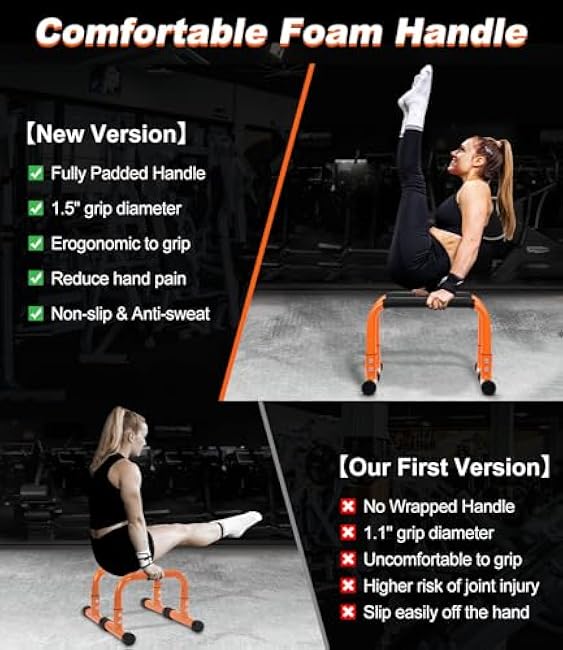 TABEKE Push Up Bar, 12 High Parallettes Bars & Dip Bar With Full-Cover Foam Handles, No Wobbling Calisthenics Equipment For Handstand, L-Sit, Gymnastics, Strength Training Home Gym