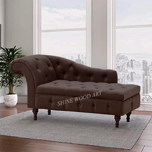 Image of Velvet Chaise Lounge Box Storage for Bedroom, Livingroom (Brown)