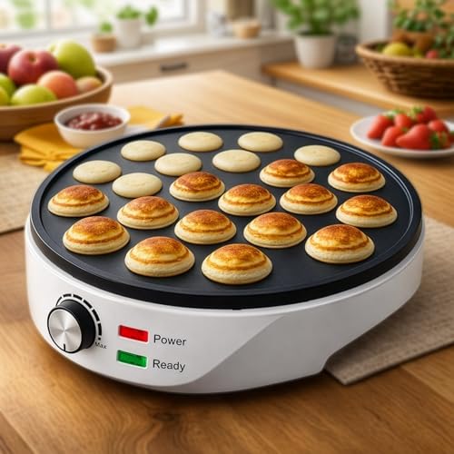 Electric Pancake Maker 1000W 22 Pieces Mini Pancake Maker Non-Stick Surface Easy to Clean Temperature Control Knob Light Indicator Fast Heating Even Heat Distribution