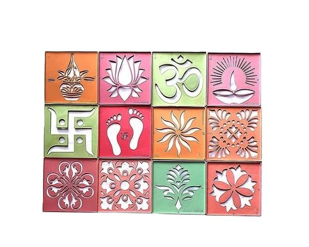Colourful Rangoli Stencils Set of 12, 4x4 Inch Plastic Templates ...