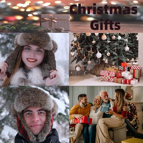 Image of Winter Trapper Hat for Men Women Warm Soft Russian Ushanka Hat Real Rabbit Fur Aviator Bomber Hats Winter Hats with Ear Flaps