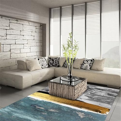 Tapis de salon ne se décolore pas à motif irrégulier gris-bleu résistant