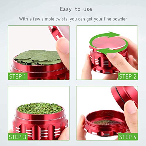 ZeroStory Herb Grinder Spice Crusher, Hand Spice Herb Grinder and Glass Tube Kit with Glass bottle, O-Rings, Cleaning Brush for Easy Storage and Carrying (6 Pack, Red)