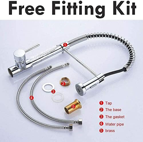 Chrome Monobloc Kitchen Sink Mixer Tap Swivel and Spring Spout Pull Out Hose Spray Single Lever Swan Neck Faucet, 10 Year Warranty