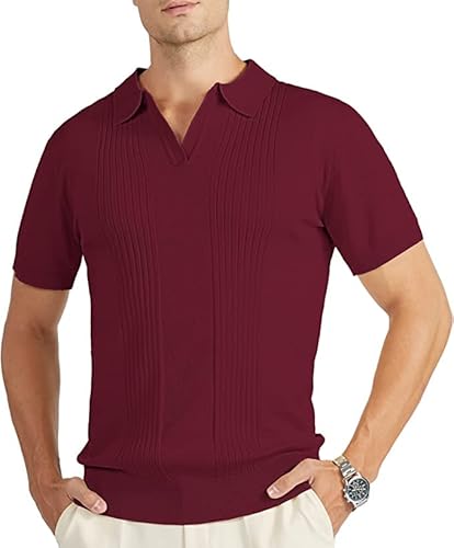 igeekwell Polo pour homme en tricot souple à manches courtes vintage pour homme, ocre, XXL - 3XL Cover