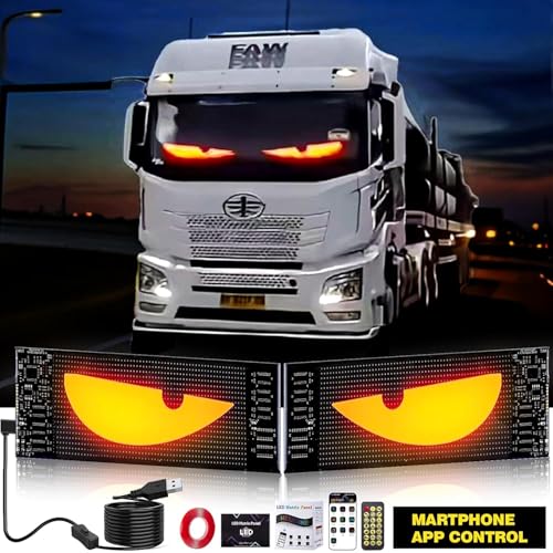 Image of RCUICA 1 Pack Led Devil Eyes for Cars, 2.8 * 6.8 inch /70 * 173mm DIY Car Dynamic LED Smart Colorful Eye Lamp, Programmable Flexible Car Window LED Display Screen Panel, Soft Screen with Smart APP Control