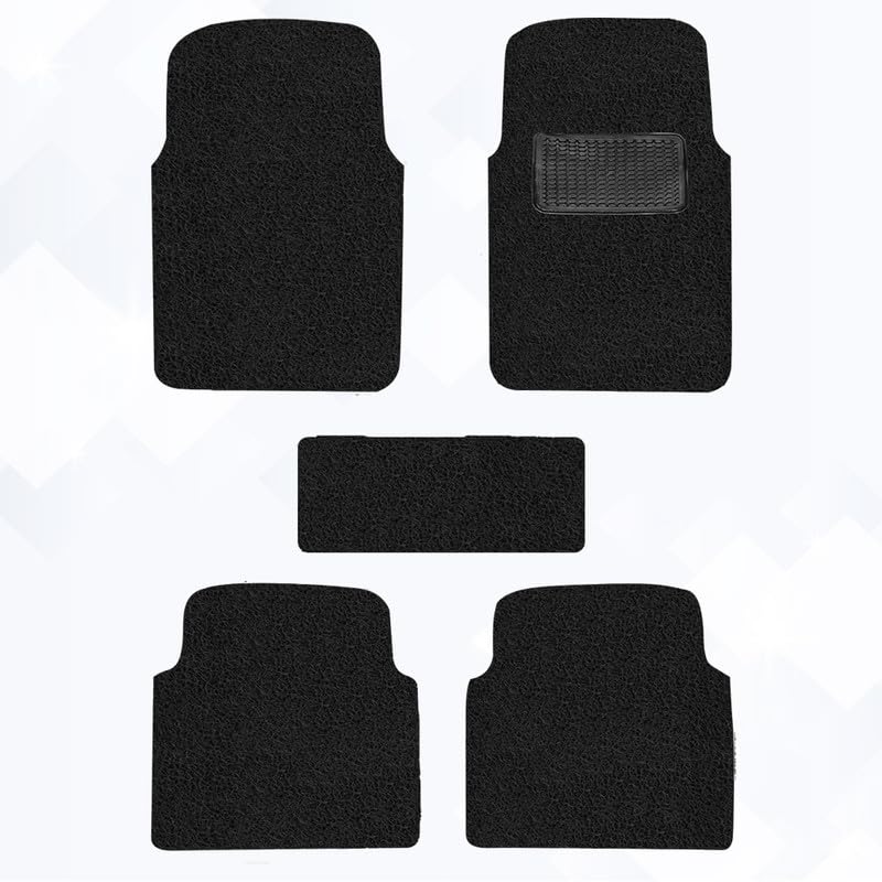 Image of 5 Pcs Universal Fit Foot Mat for All Cars, Anti-Skid Grass /Noodle Mats, Premium Vinyl Rubber Curly Car Mats, Comfortable Heal Pad, Dust & Liquid Trapping, Stylish Car Accessories (Black)