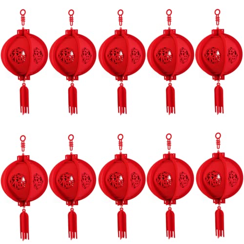 DUOLEIMI 提灯 赤 中国 赤ちょうちん 不織布 中華提灯 お祭り 新年 春節 正月飾り お盆 燈籠 縁起のいい (15cm-10個)