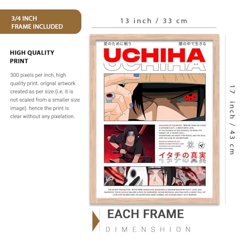 Image of walllane Japanese Characters Posters with Frame | Aesthetic Anime Posters with Frames | Japanese Art Framed Poster for Bedroom Living Room Gaming Room Wall Decor Set Of 3 (13 X 17 inch)