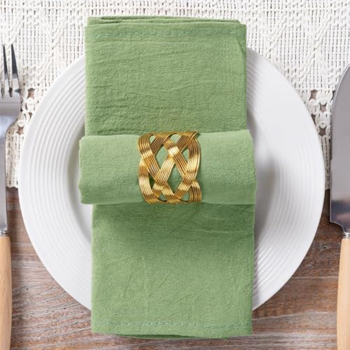 Image of MLMC 4 Pack Sage Green Cloth Napkins Rustic Washable Cotton Linen Napkins Set of 4 17 inchx17 inch Reusable Dinner Napkins Cloth for Wedding Bridal Shower Party Table Decor
