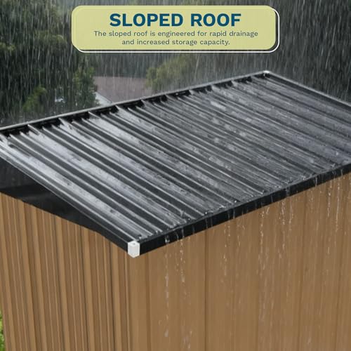Image of Patiowell 8x4 FT Storage Shed, Metal Tool Sheds with 3 Doors for Garden, Backyard, Patio, Utility, and Bike Storage, Brown