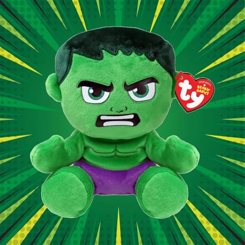 TY Hulk Marvel Avengers Beanie Babies Regular, Lizenziertes Beanie Baby Weichplüsch Spielzeug, Sammlerstück Kuscheliger Plüschteddy