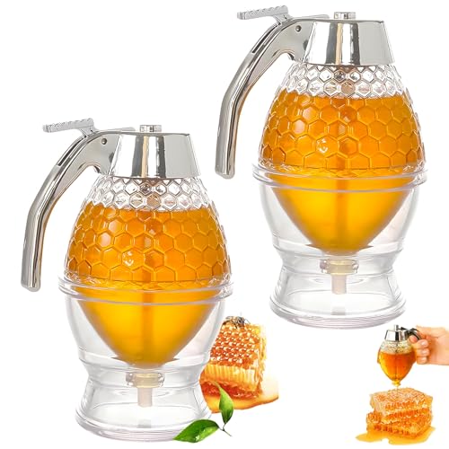 Bootoow Dispensador de Miel Acrílica Transparente - 2 PCS Tarro de Panal Con Soporte de Almacenamiento Para Jugo y Batido