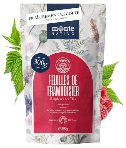 Tisane Feuille de Framboisier grossesse Monte Nativo (300g) - Thé Feuilles de framboisier - Tisane Fertilité - Raspberry Leaf Tea - 100% pur et naturel, sans additifs - Infusion femme enceinte