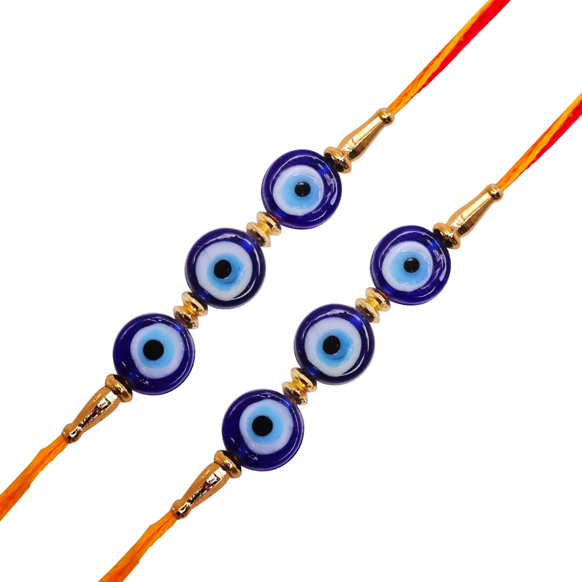 Shubhanjali Evil Eye Rakhi for Brother | Crystal Beads Designer Rakhi for Bhaiya with Evil Eye Charm | Raksha Bandhan Gift Set with Roli Chawal, Greeting Card & Potli