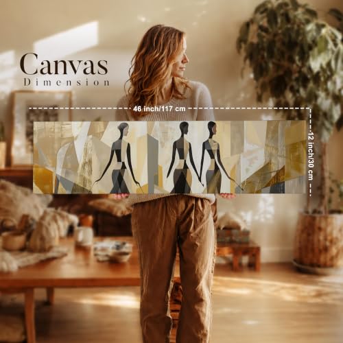 Image of Large Stretched Canvas Painting, Panel Wall Painting Minimalis African Woman Luxury Paintings for Home Decoration, Living room, Bedroom and Office Decor (Beige, 12x46 Inch)