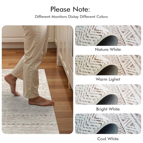 2x6 Washable Hallway Runner Rug - Moroccan Non-Slip Indoor Table Long Runners for Entryway Soft Low Pile Neutral Rugs for Kitchen Waterproof Geometric Carpet for Bedroom Bathroom Laundry 2x6 Beige by Ksrau - Used condition - Image 5