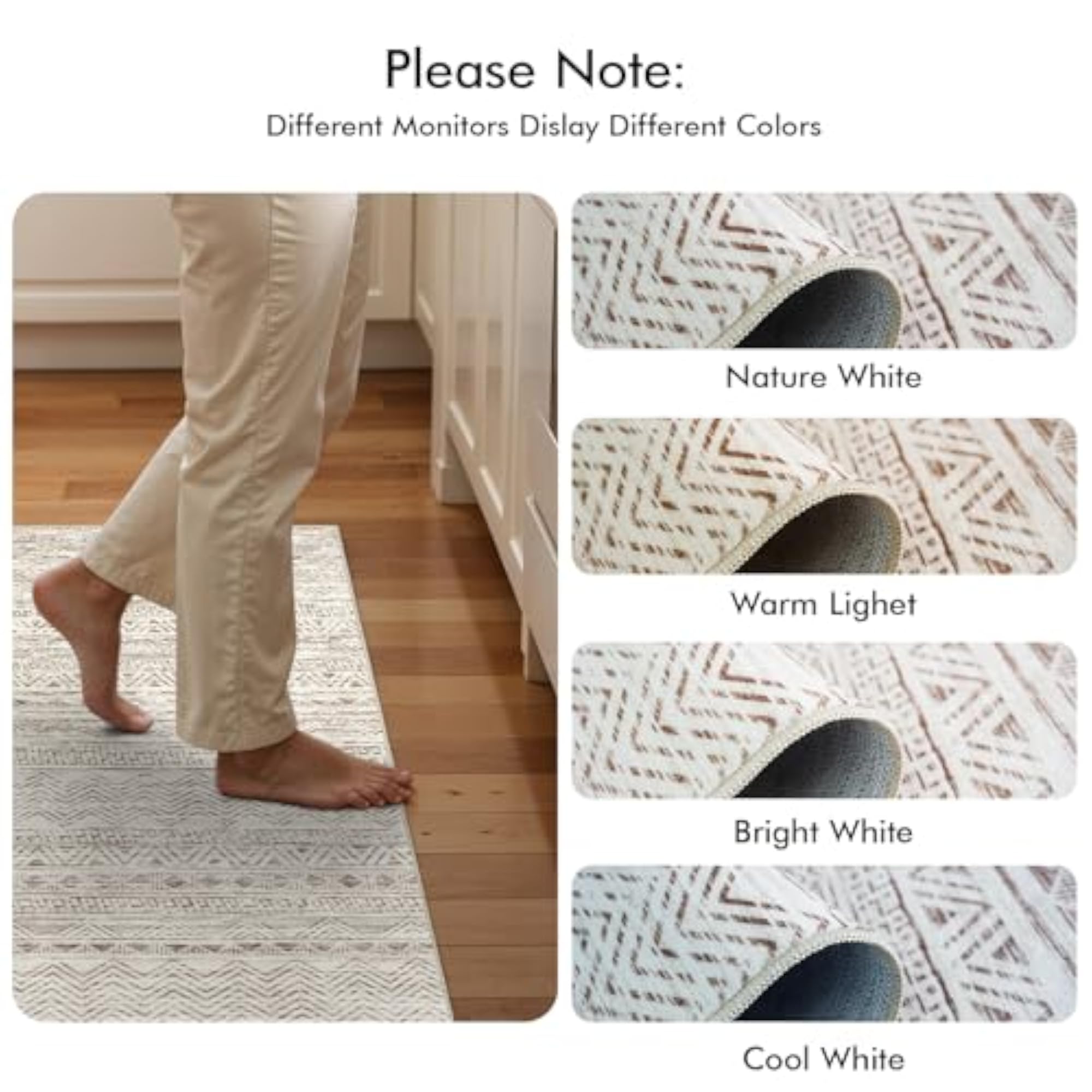 Washable Moroccan Runner Rug, Non-Slip, Beige