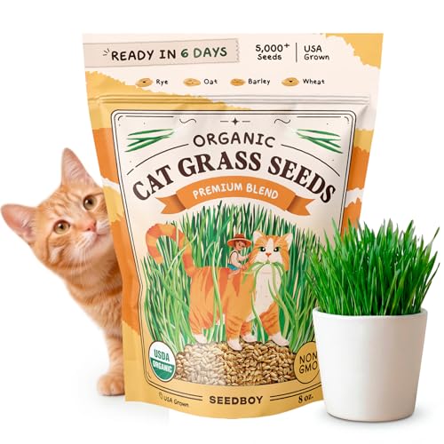 Seedboy Organic Cat Grass Seeds for Planting Non-GMO Wheat Oat Rye and Barley Cat Grass for Indoor Cats (8 oz)