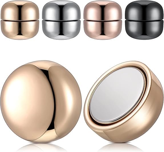 4 Pairs Hijab Magnetic Pins, Multi-Use Strong Hijab Magnets Pinless Brooch Round Style No-Snag Scarf Clasp for Women Clothes Shirts Scarves (Plating), Medium, Magnet, no gemstone | Set of 4-image-11