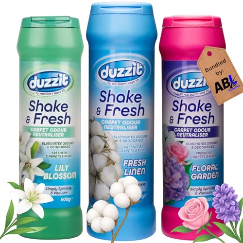 Shake and Vac Carpet Freshener | Carpet Odour Neutraliser Shake & Fresh Powder 3 x 500g Fresh Linen, Lily Blossom, Floral Garden