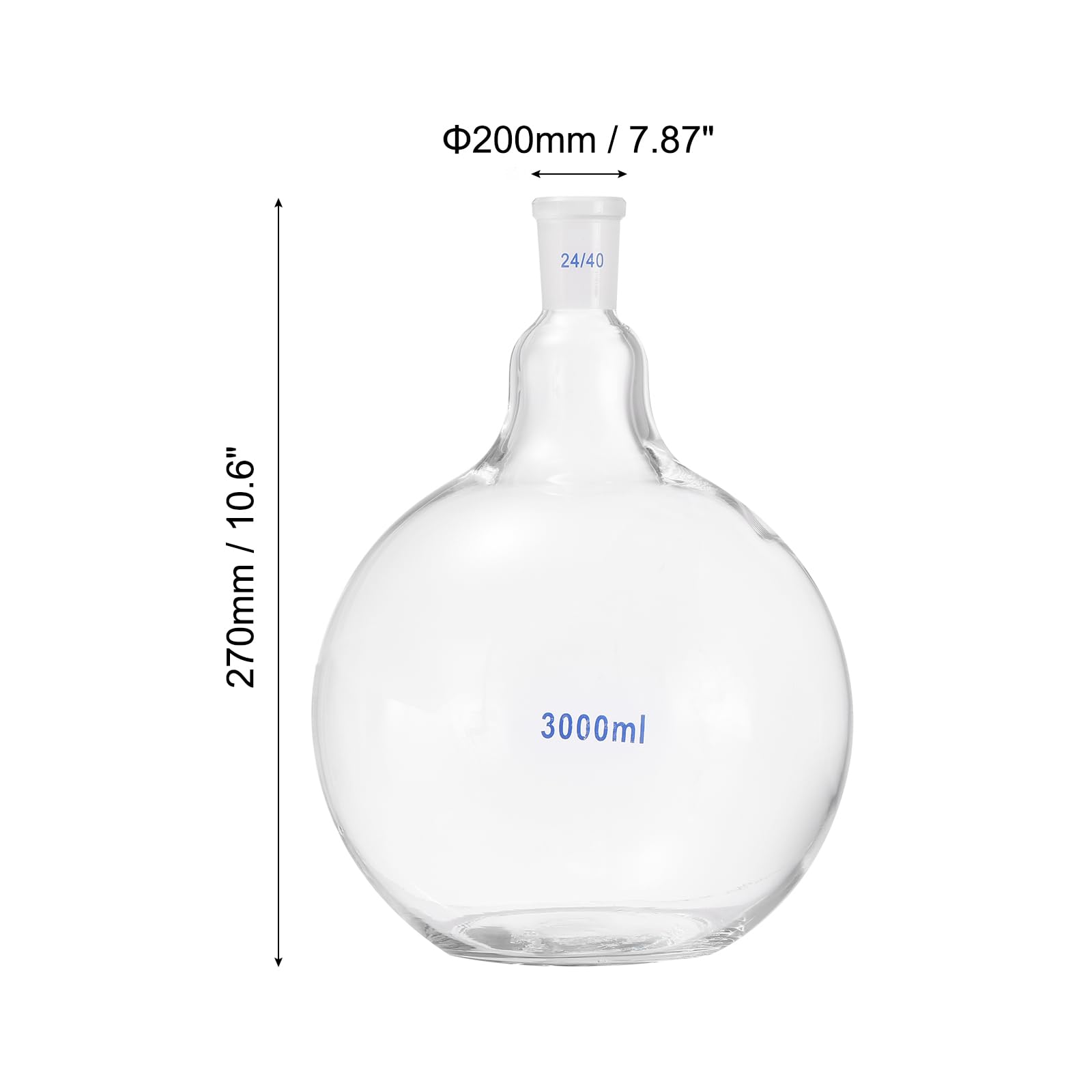 PATIKIL Pallone Da Bollo 3000ml, Pallone In Vetro Borosilicato 3.3 Monocollo A Fondo Piatto Con Giunto Standard Smerigliato 24/40 Per Laboratorio, Trasparente