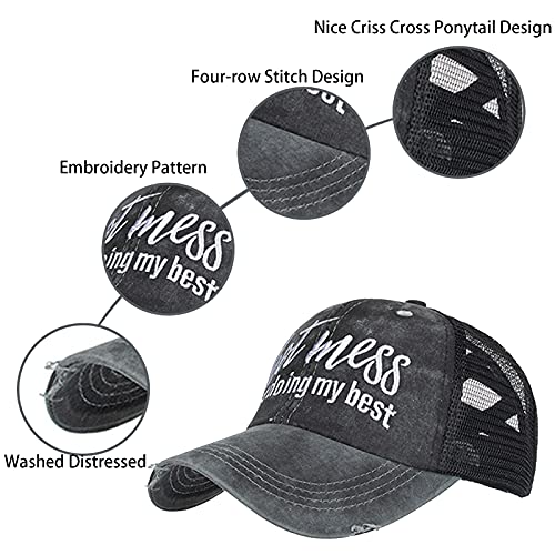 Gorra con ponpon cruzado para mujer con malla trasera miniatura 5