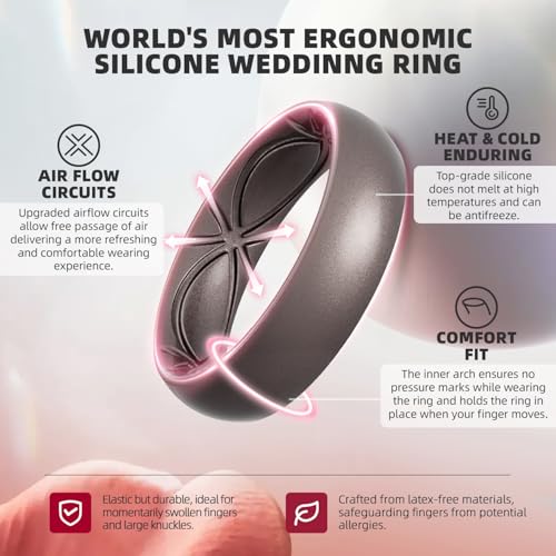 Image of Egnaro 4 /5 /8 Variety Multipack Ergonomic Breathable Bridal Rings Sets, 6mm Wide - 2mm Thick Rubber Wedding bands women, silicone Rings for her with Half Size