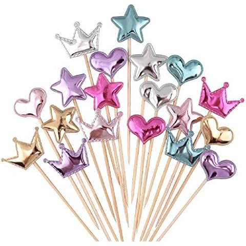 Coriver 75Pcs Cupcake Toppers Muffin Dekoration Stern Herz Krone Cupcake Topper Alles Gute zum Geburtstag Kuchen Dekoration Glänzende Farbstifte für Kinder Party Geburtstag Hochzeit Versorgung Cover
