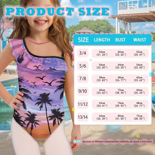 Image of Girls Swimsuit One Piece Ruffle Swimsuit Non-Slip Straps UPF 50+ for Girls Size 3-14 Years
