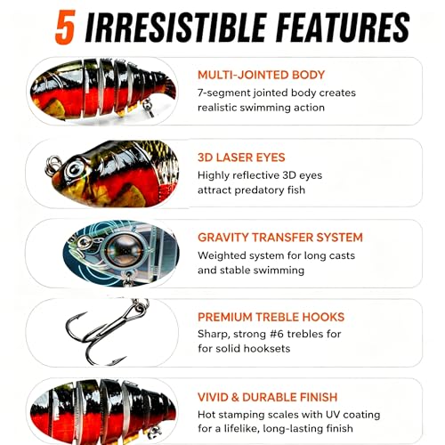 Image of Multi Jointed Swimbait Hard Lure, 3.7in Slow Sinking Fishing Lures with Lifelike Swimming Action, Realistic Bass Fishing Lures for Freshwater, Topwater Lure with Gravity Transfer System for Bass