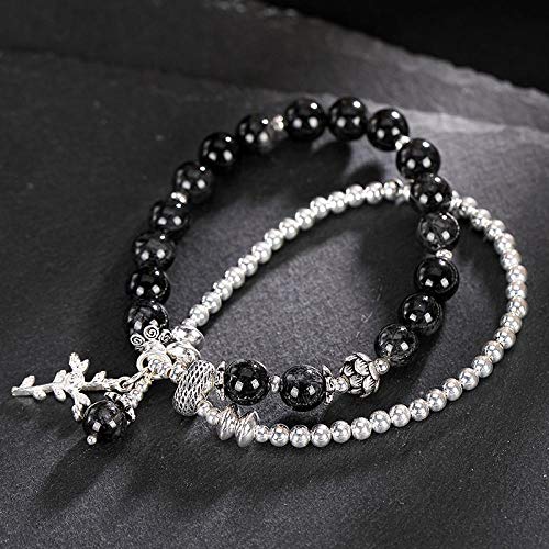 Bracelet pour femmes en argent S925 sterling et perles de cristal noir