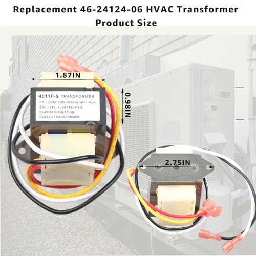 Image of Replacement 46-24124-06 HVAC Transformer 120V to 24V 40VA with 2Hole Mount is Compatible Basler Electric BE161640GDD 29M7101 4011F-5 HVAC Furnace Transformer Class 2 Control