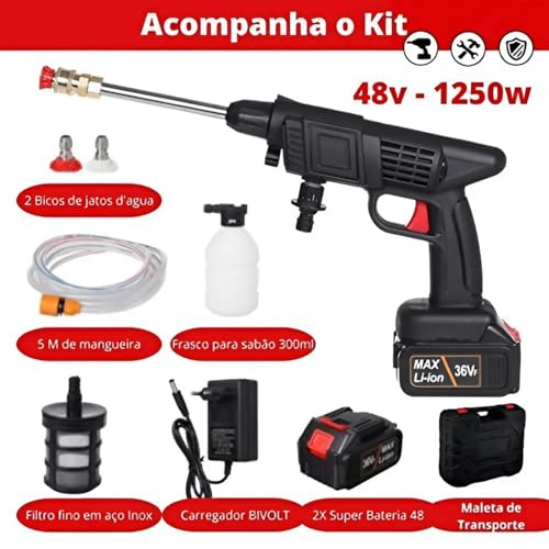 Lavadora Portatil Alta Pressão Sem Fio Duas Baterias 48V Recarregável