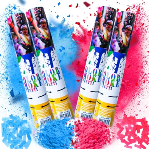 Cyiecw Cañón de confeti Reveal azul y rosa 2 rosa y 2 azules Gender Reveal Humo Poppers para Revelar el Género del Bebé 100% Polvo Ecológico y Tejidos Biodegradables Confeti para Bebé niño o niña