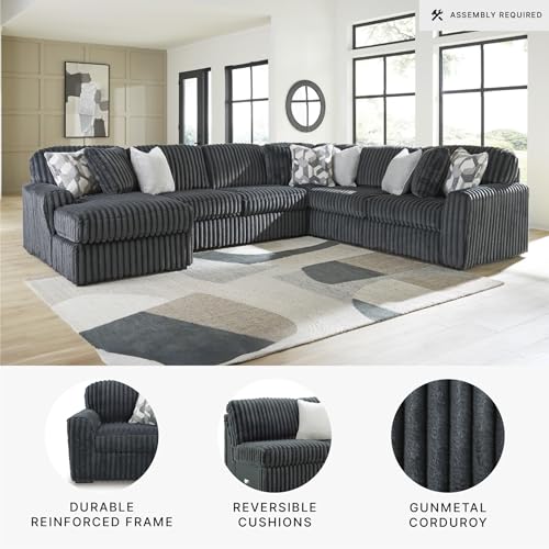Image of Signature Design by Ashley 4-Piece Corduroy Sectional Couch, Gray