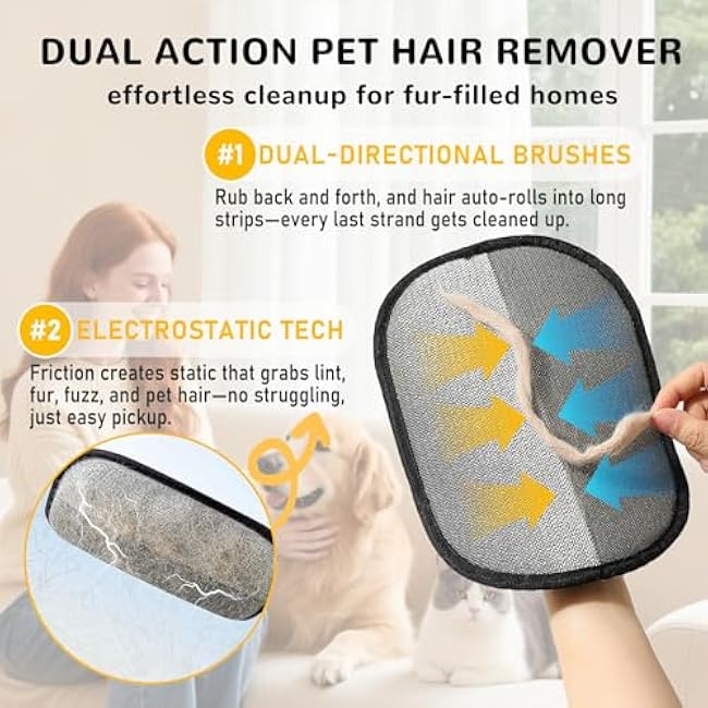 Pet Hair Removal Gloves for Cats & Dogs, Reusable & Washable Electrostatic Pet Hair Remover Gloves Tool, The Magic Brush Pet Hair Remover for Laundry, Couch, Furniture, Carpet, Car Seat Surface (2pcs)-YVXnV8nW